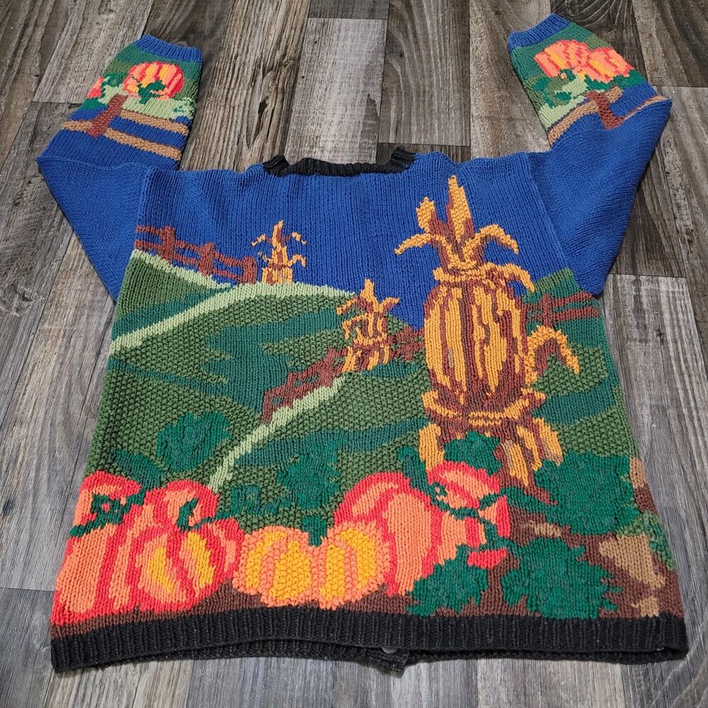 Vintage Alexandra Bartlett Eagle Eye Thanksgiving Holiday Cardigan Sweater 2X - Picture 2 of 15